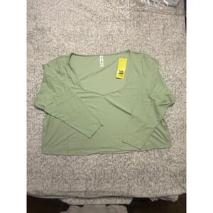 All in Motion Women's Long Sleeve Cropped Square Neck Top Fern Green Size 4X NWT